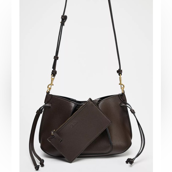 Zara Elegant Brown PLEATED MINI BAG Shoulder Crossbody Bag NWT - Picture 4 of 7